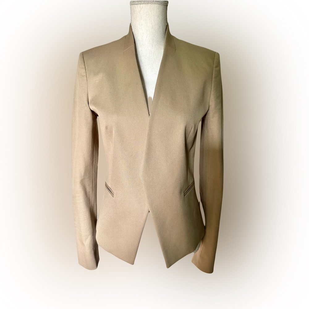 Theory Open Front Tan Blazer in Stretch Cotton Size 6 Excellent Condition